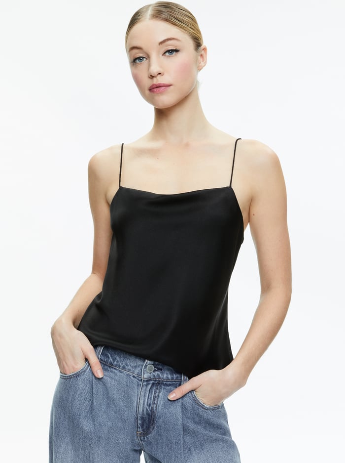 HARMON DRAPEY SLIP TANK - BLACK - Alice And Olivia
