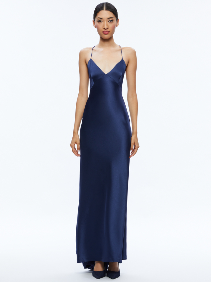 MONTANA LACE UP BACK MAXI GOWN - AZURE - Alice And Olivia