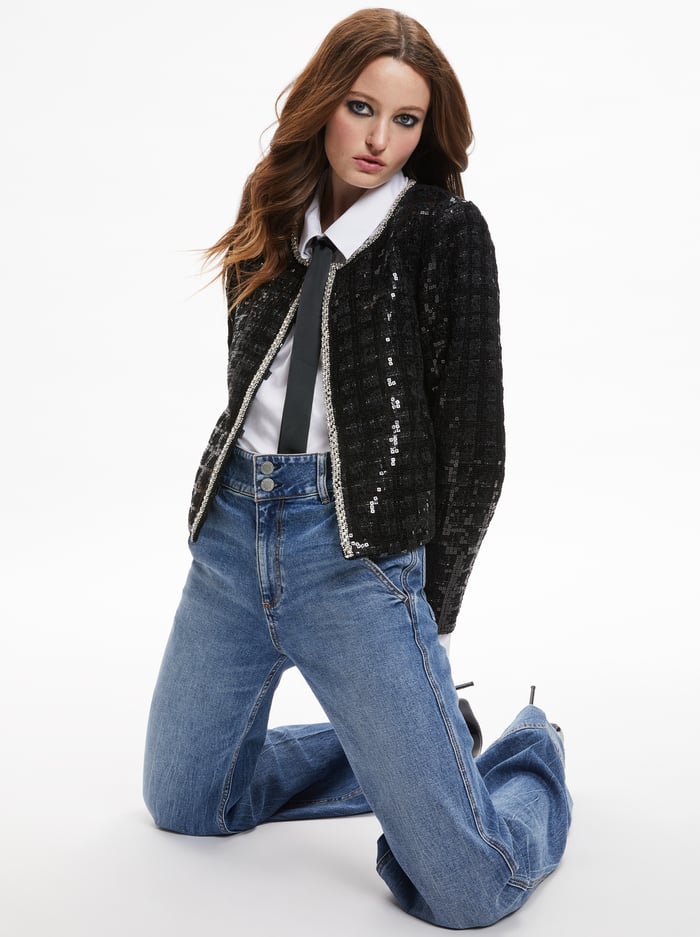 KIDMAN SEQUIN TWEED JACKET - BLACK - Alice And Olivia