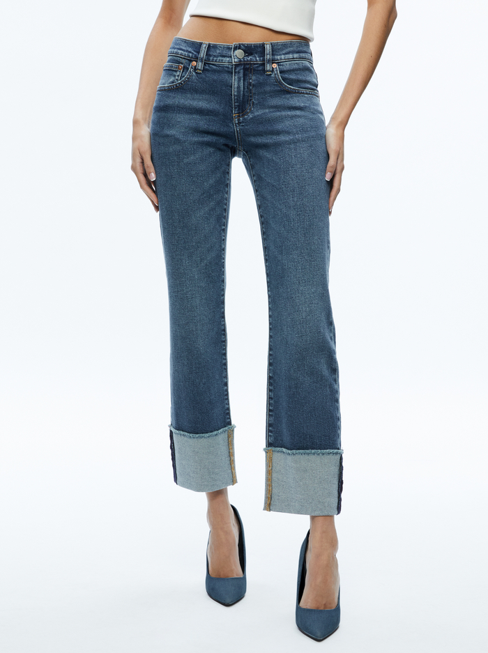 ABILENE LOW RISE CUFFED JEAN - LOLA BLUE - Alice And Olivia