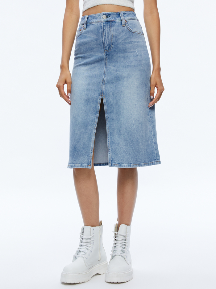 RYE MIDI DENIM SKIRT - LIGHTNING BLUE - Alice And Olivia