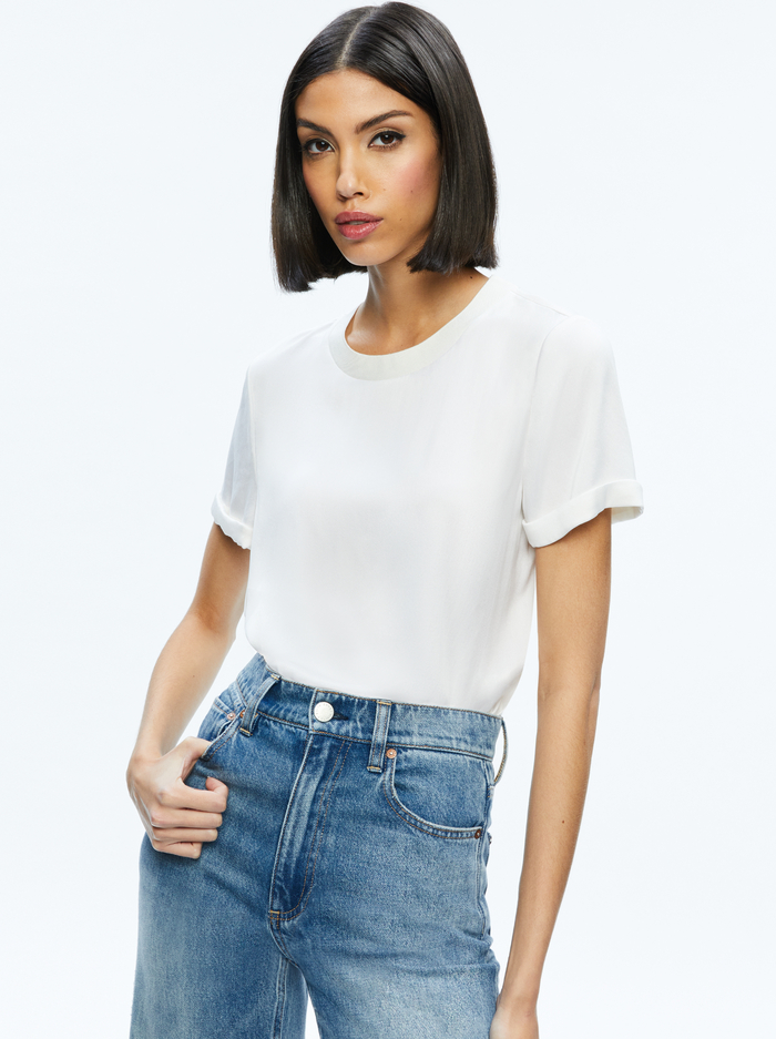 BRADEN DROP SHOULDER TEE - OFF WHITE - Alice And Olivia