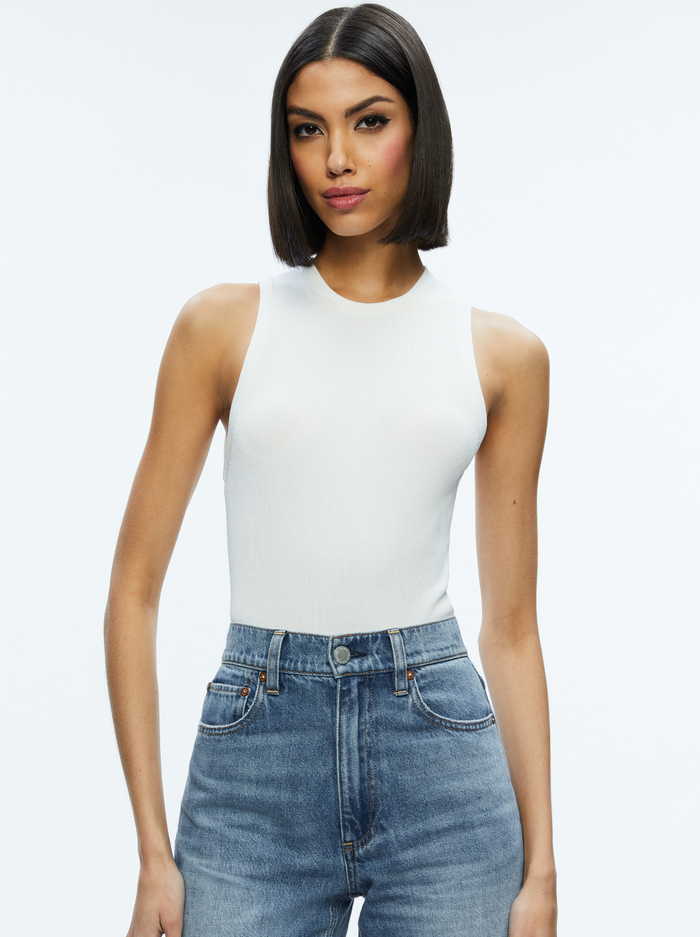 TONITA RIBBED TANK - SOFT WHITE - Alice And Olivia