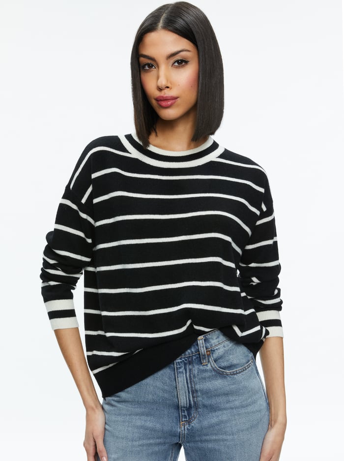 FILA CREWNECK PULLOVER - BLACK/ECRU - Alice And Olivia
