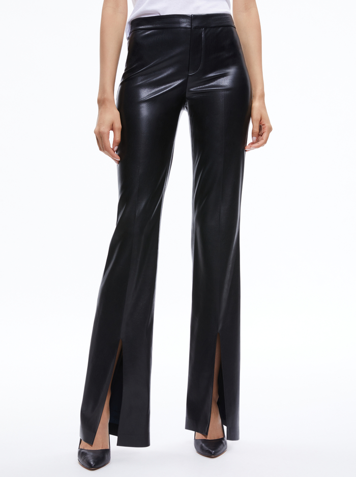 WALKER VEGAN LEATHER FRONT SLIT PANT - BLACK - Alice And Olivia