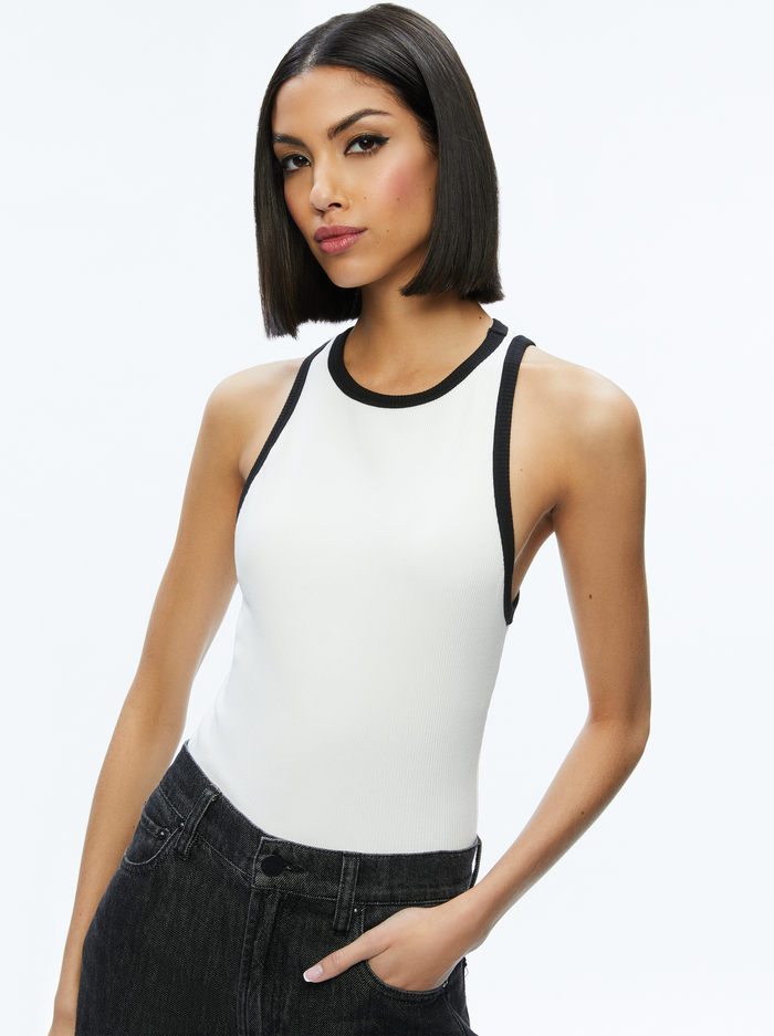 MIRTHA RACERBACK TANK - OFF WHITE/BLACK - Alice And Olivia