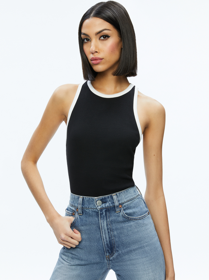 MIRTHA RACERBACK TANK - BLACK/OFF WHITE - Alice And Olivia