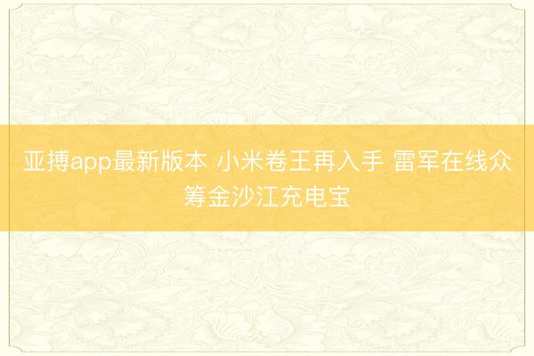 亚搏app最新版本 小米卷王再入手 雷军在线众筹金沙江充电宝