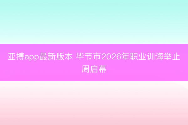 亚搏app最新版本 毕节市2026年职业训诲举止周启幕