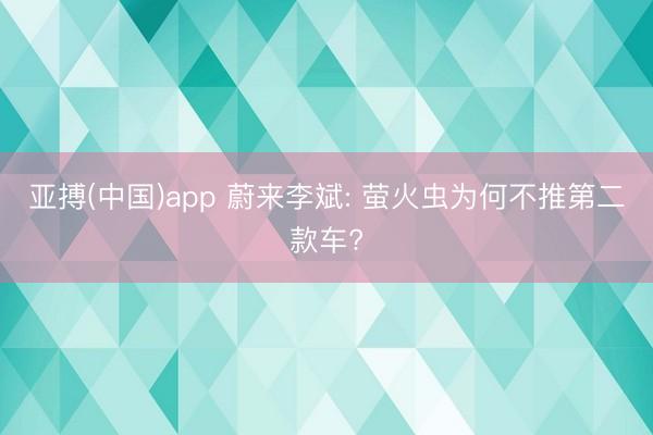 亚搏(中国)app 蔚来李斌: 萤火虫为何不推第二款车?