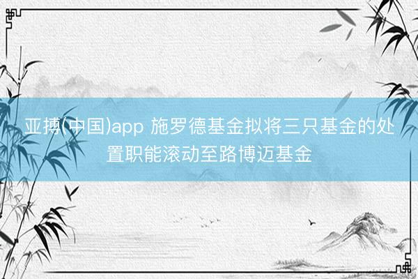 亚搏(中国)app 施罗德基金拟将三只基金的处置职能滚动至路博迈基金