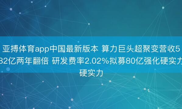 亚搏体育app中国最新版本 算力巨头超聚变营收582亿两年翻倍 研发费率2.02%拟募80亿强化硬实力