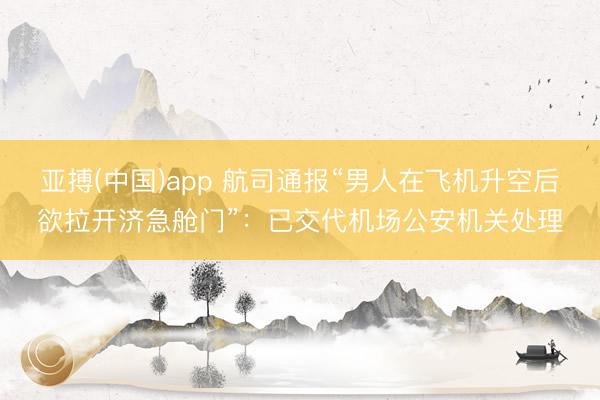 亚搏(中国)app 航司通报“男人在飞机升空后欲拉开济急舱门”：已交代机场公安机关处理