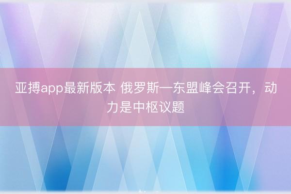 亚搏app最新版本 俄罗斯—东盟峰会召开，动力是中枢议题